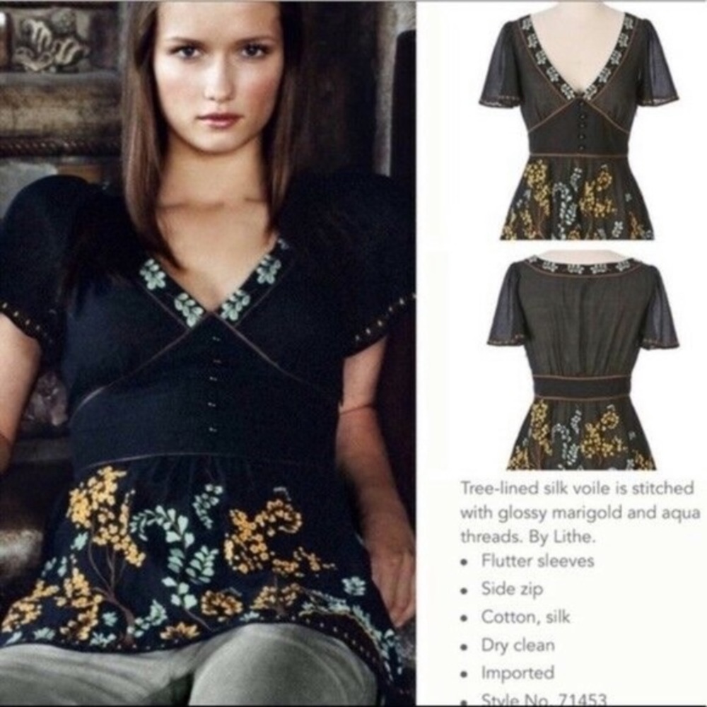 Vintage Anthro sycamore embroidered top